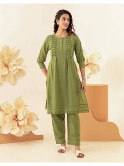 STUDIO MISRI - Green Solid Kurta and Pant