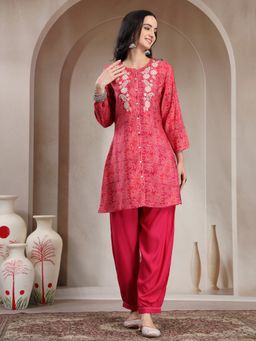 Nayam by lakshita - Pink Bandhani Printed Kurta and Afghani Salwar Set