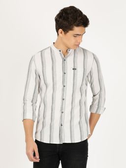 Wrangler - Men Striped Grey Shirt (Regular)