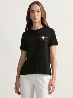 GANT - Black Solid Round Neck Short Sleeves T-Shirt