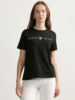 GANT - Black Solid Round Neck Short Sleeves T-Shirt