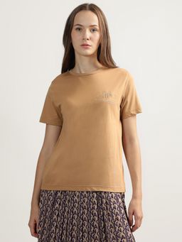 GANT - Beige Solid Round Neck Short Sleeves T-Shirt