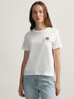 GANT - White Solid Round Neck Short Sleeves T-Shirt