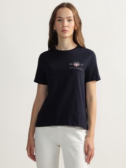 GANT - Navy Blue Solid Round Neck Short Sleeves T-Shirt