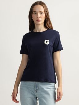 GANT - Navy Blue Solid Round Neck Short Sleeves T-Shirt