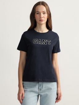 GANT - Navy Blue Embroidered Round Neck Short Sleeves T-Shirt
