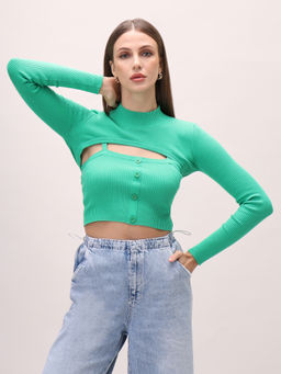 TALLY WEiJL - Green Cropped Jumper