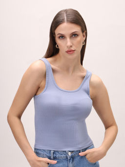 TALLY WEiJL - Blue Ribbed Tank Top