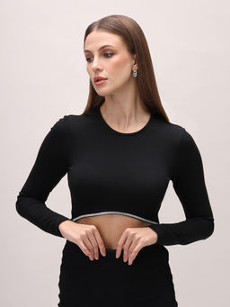 TALLY WEiJL - Black Cropped Top With Stars Detail