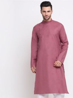 Kraft India - Men Cotton Coral Solid Kurta Only