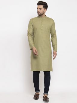 Kraft India - Men Green Cotton Solid Straight Kurta
