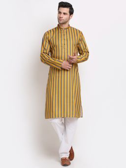 Kraft India - Men Cotton Stripped Mustard Kurta