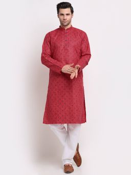 Kraft India - Men Pink Cotton Printed Straight Kurta