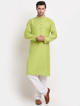 Kraft India - Men Green Cotton Check Straight Kurta