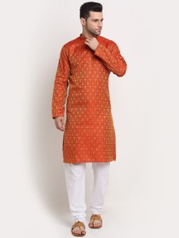 Kraft India - Men Jacquard Woven Design Red Kurta