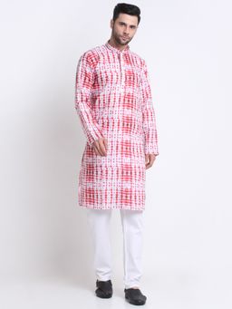 Kraft India - Men Red Cotton Batik Print Kurta Only