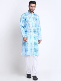 Kraft India - Men Blue Cotton Batik Print Kurta Only
