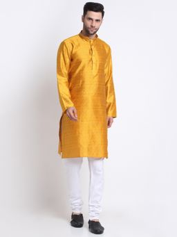 Kraft India - Men Mustard Silk Jacquard Sequence Kurta Only