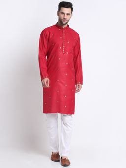 Kraft India - Men Maroon Cotton Sequence Kurta Only