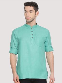 Kraft India - Men Sea Green Solid Short Length Kurta