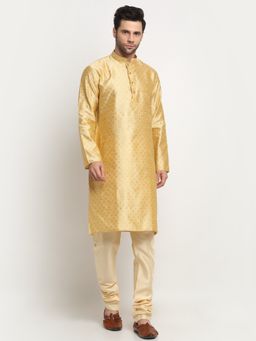 Kraft India - Men Silk Polka Dotted Beige Kurta Only