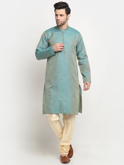 Kraft India - Men Silk Woven Design Blue Kurta Only