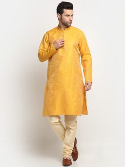 Kraft India - Men Silk Woven Design Yellow Kurta Only