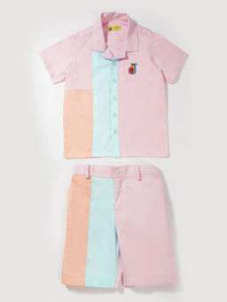 Avokiddos - Boys Cheerful Relaxed Fit Pink Co-Ord (Set of 2)