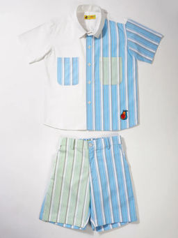 Avokiddos - Boys Colorblocked Relaxed Blue Co-Ord (Set of 2)