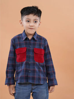 Avokiddos - Boys Corduroy Pocket Long Sleeved Blue Shirt