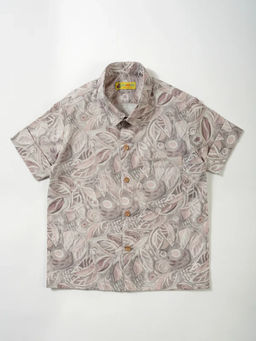 Avokiddos - Boys Flowery Stylish Summer Short Sleeved Brown Shirt