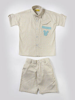 Avokiddos - Boys Mickey Pocket Streetwear White Co-Ord (Set of 2)