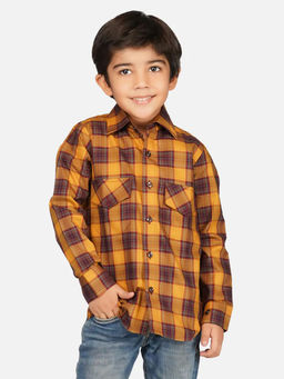 Avokiddos - Boys Relaxed Fit Contrast Checks Mustard Shirt