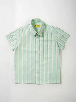 Avokiddos - Boys Short Sleeved Green Stripes Shirt