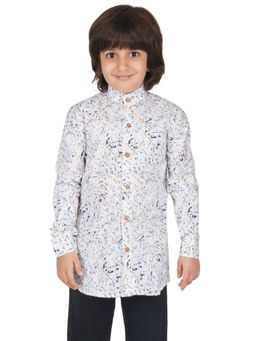 Avokiddos - Boys Splashed Print White Relaxed Shirt