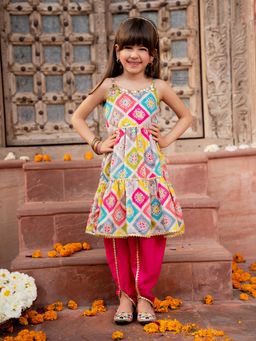 PSPeaches - Multi-Color Silk Kurta & Cotton Dhoti (Set of 2)