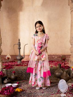 PSPeaches - Pink Flex Kurta & Sharara with Dupatta (Set of 3)