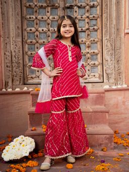 PSPeaches - Pink Georgette Kurta & Sharara with Dupatta (Set of 3)