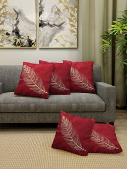 FABINALIV - Pack of 5 Maroon Nature Cotton Blend Square Cushion Covers