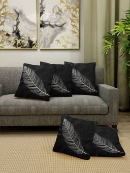 FABINALIV - Pack of 5 Black Nature Cotton Blend Square Cushion Covers