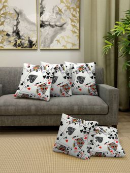 FABINALIV - Pack of 5 White Geometric Cotton Blend Square Cushion Covers