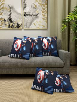 FABINALIV - Pack of 5 Blue Cartoon Print Cotton Blend Square Cushion Covers