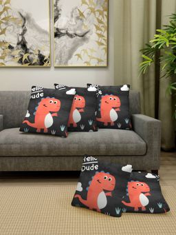 FABINALIV - Pack of 5 Black Cartoon Print Cotton Blend Square Cushion Covers