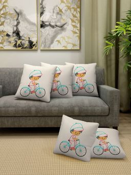 FABINALIV - Pack of 5 Off White 100% Cotton Embroidered Square Shape Cushion Covers