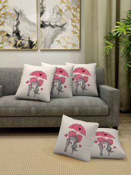 FABINALIV - Pack of 5 Off White 100% Cotton Embroidered Square Shape Cushion Covers