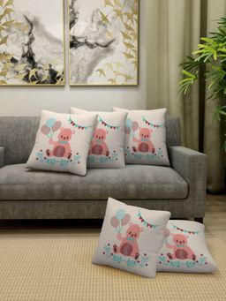 FABINALIV - Pack of 5 Off White 100% Cotton Embroidered Square Shape Cushion Covers