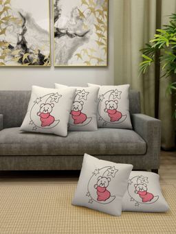 FABINALIV - Pack of 5 Off White 100% Cotton Embroidered Square Shape Cushion Covers