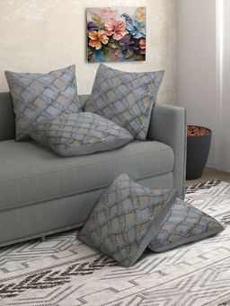 FABINALIV - Pack of 5 Grey Geometric Cotton Blend Square Cushion Covers