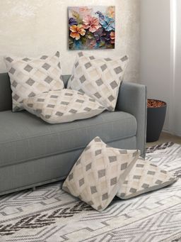 FABINALIV - Pack of 5 Cream Geometric Cotton Blend Square Cushion Covers