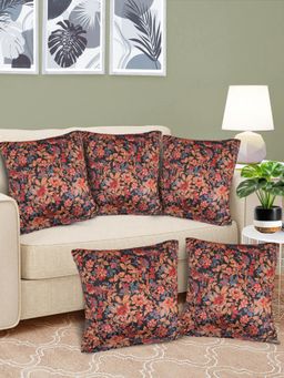 FABINALIV - Pack of 5 Multicolor Floral Reversible Digital Printed Velvet Square Cushion Covers